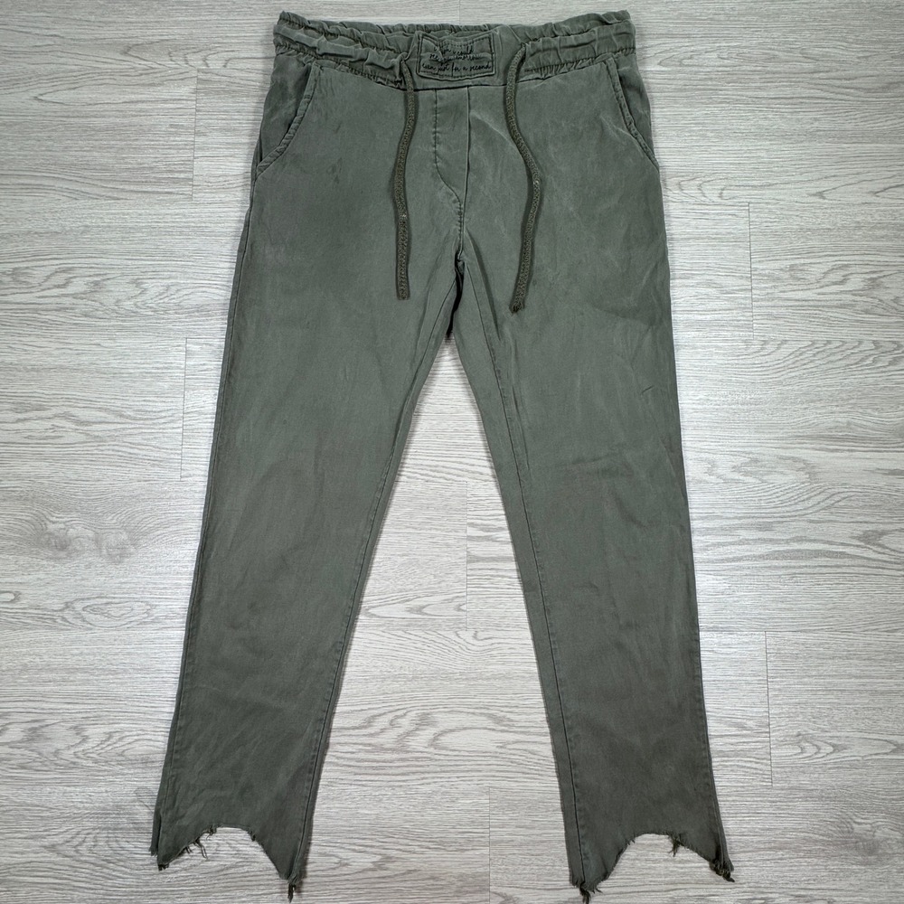 Sunny Studio Paris Women's Pants‎ Olive Green Lyocell Elastic Waist Raw Hem S/M